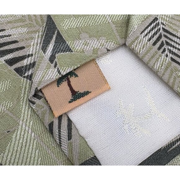 TOMMY BAHAMA Tie Men's 100% Silk Green Beige Floral Trees Leaves Strips GUC - Picture 5 of 8